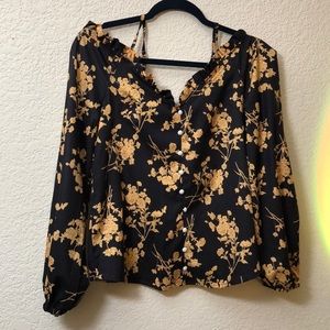 Shein black and yellow floral off the shoulder blouse
